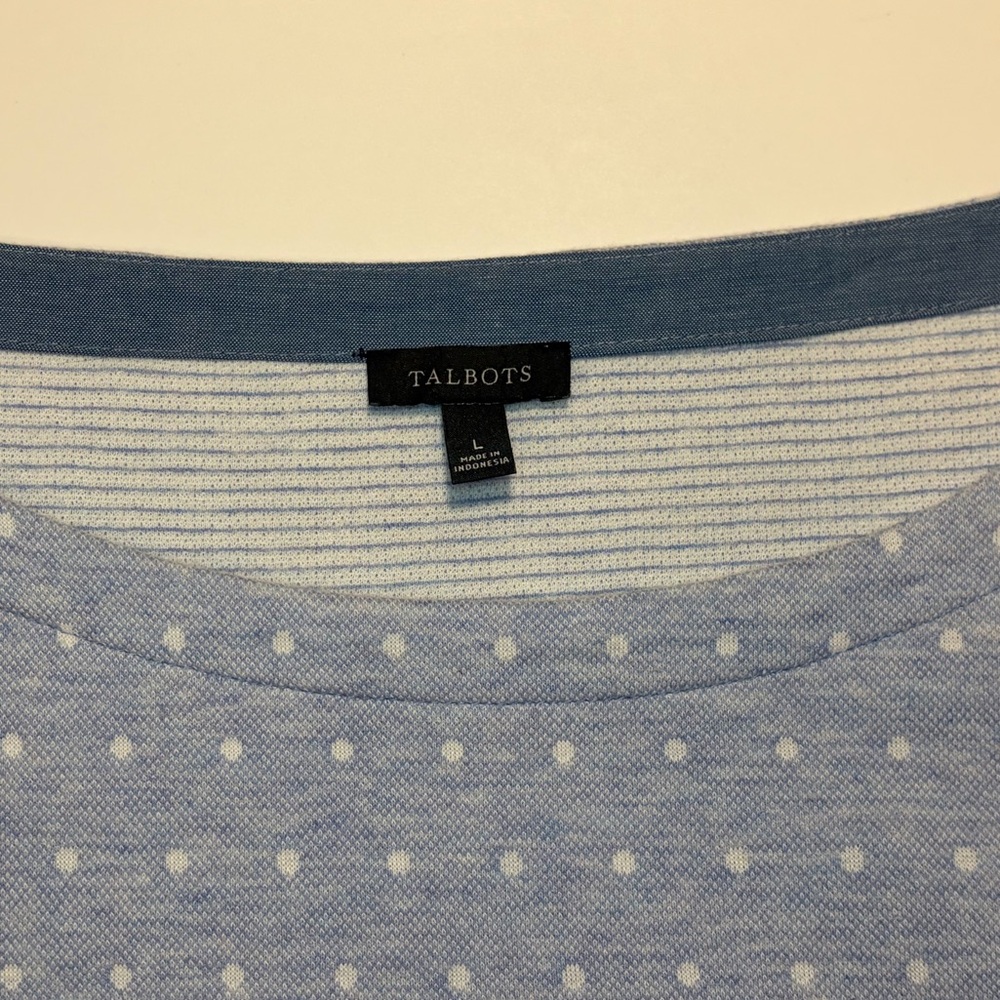 Talbots Light Blue Polka Dot Long Sleeve Top - Picture 3 of 7